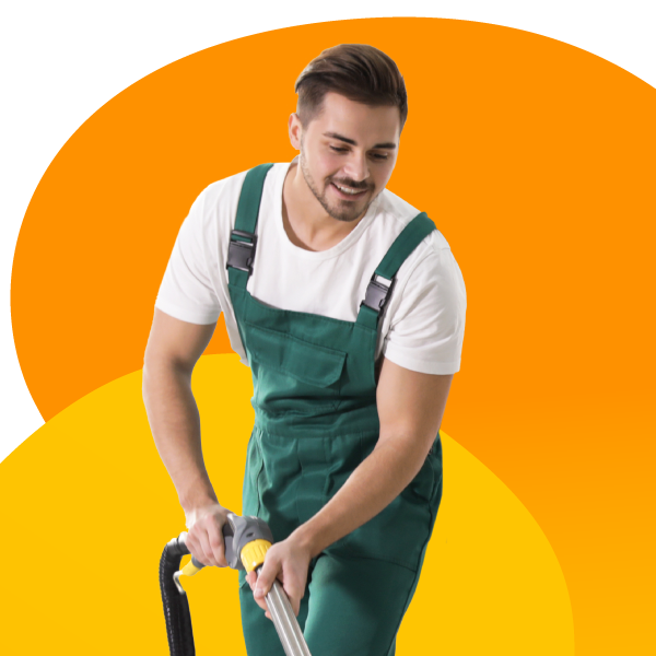 A carpet cleaning company employee at work