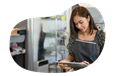 Fast food worker holding an iPad