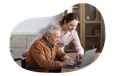 A home healthcare provider speaking with a patient.